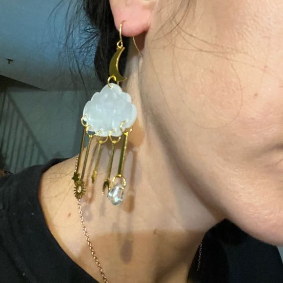 Cute Cloud Starts Moon Earrings, Celestial Earrings - Picture 4 of 4